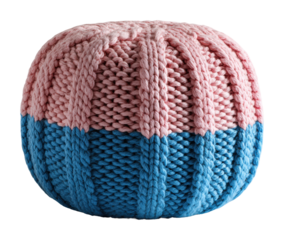 Knitted pouf furniture modern living room home cozy atmosphere isolated on transparent background