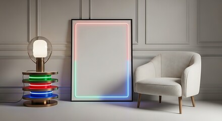 Modern Living Room Scene with Neon Frame and Accent Lamp interior furniture