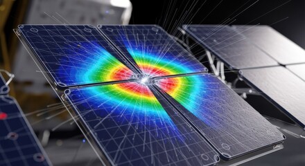 Computational model overlay illustrating stress points on shielding panels subjected to hypervelocity impacts from orbital debris.