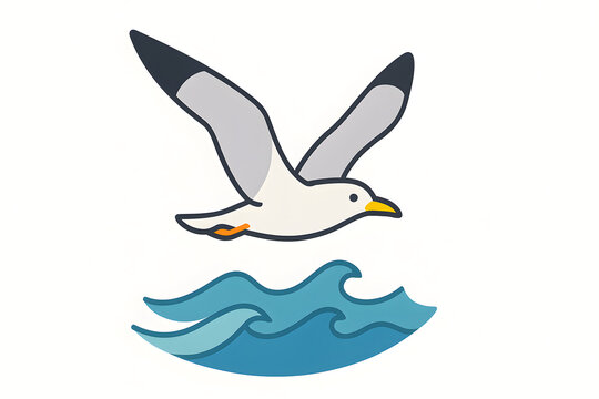 Seagull flying above ocean waves vector illustration - Powered by Adobe