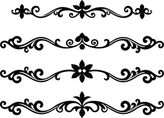 Set of Calligraphic Divider Silhouettes - Black Ornamental Vector Flourishes