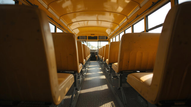 School bus interior with empty rows of seat - Powered by Adobe