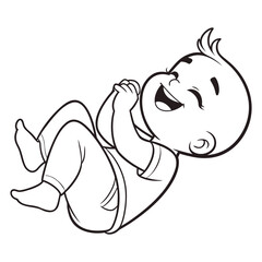Cute black and white cartoon vector illustrations of fruits, animals, and children