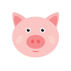 Cute pink pig face illustration on white background. Adorable cartoon style animal head, perfect for children&rsquo;s designs, farm-themed graphics, stickers, logos, and playful educational materials.