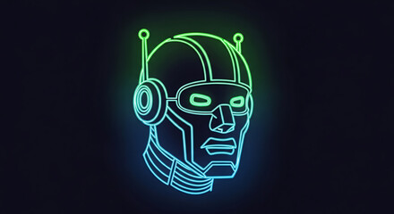 Neon Robot Head Cyberpunk Icon