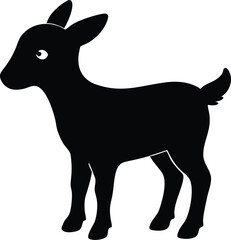 Goat Silhouette Black Vector Art. Baby goat kid minimalist design, farm animal, isolated illustration.