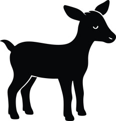 Goat Silhouette Black Vector Art. Baby goat kid minimalist design, farm animal, isolated illustration.