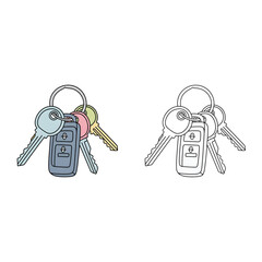 Colorful and monochrome illustration of a key set, representing ownership, access, and the concept of daily security essentials