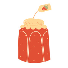 Vector autumn jam. Strawberry jam, in jar, fall element for stickers, scrapbooking, and patterns. Hand-drawn style. Hello, autumn.