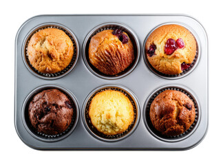Baking fresh muffins kitchen food bright lighting top view isolated on transparent background