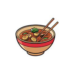 Delicious vietnamese pho noodle soup with fresh herbs tender beef and elegant chopsticks for culinary art
