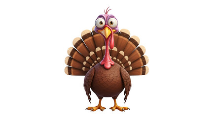 A funny cartoon turkey with its tail feathers spread wide.