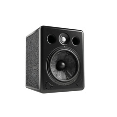 Obraz premium Professional black studio monitor speaker delivering crystal clear audio for recording studios, home theaters, and immersive sound experiences.