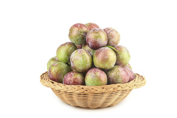 Fresh Sichuan Plums in Wicker Basket - Colorful Ripe Stone Fruits Closeup