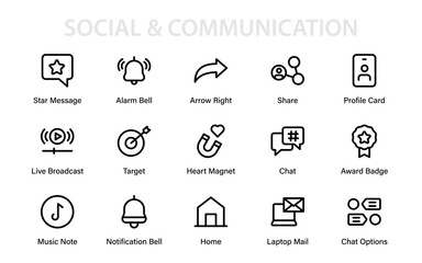 Professional Social and Communication Line Icon Set Designed in Modern Minimal Outline Style for Digital Graphic Illustrations