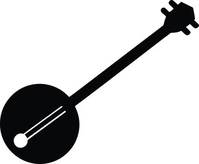 Banjo Silhouette Vector Illustration. Black Banjo Silhouette, Isolated on White Background