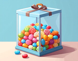 Colorful candies in a clear gift box
