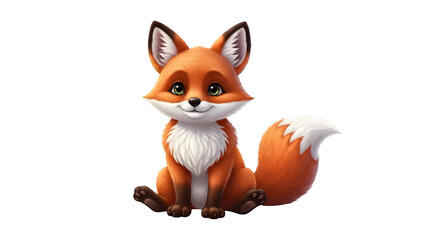 Obraz premium Adorable Cartoon Fox Sitting with a Fluffy Tail and Expressive Eyes.