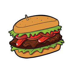 Delicious pulled beef sandwich with tangy bbq sauce on a clean white background for food design