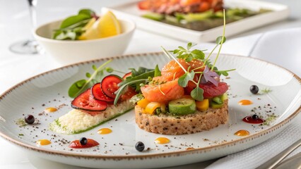 Modern gastronomy presentation, fine dining meal styling