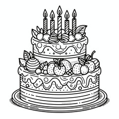 Vector line art image of birthday cake