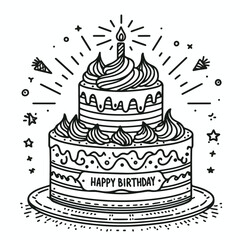 Vector line art image of birthday cake