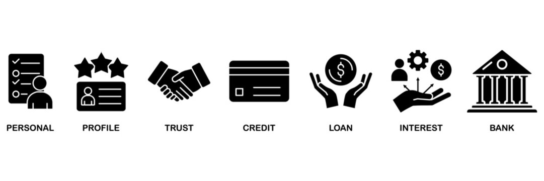 Microcredit icon set vector illustration concept for personal, profile, trust, credit, loan, interest and bank