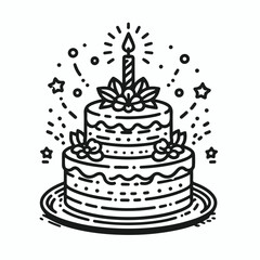 Vector line art image of birthday cake