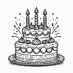 Vector line art image of birthday cake