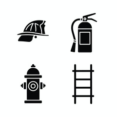 Firefighter gear icons set black silhouette symbols of safety and emergency response equipment silhouette vector illustration white background