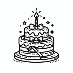 Vector line art image of birthday cake