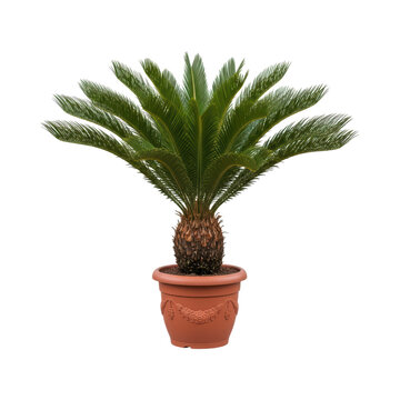 Lush potted sago palm with symmetrical green fronds