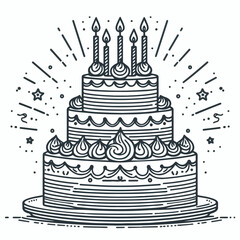 Vector line art image of birthday cake