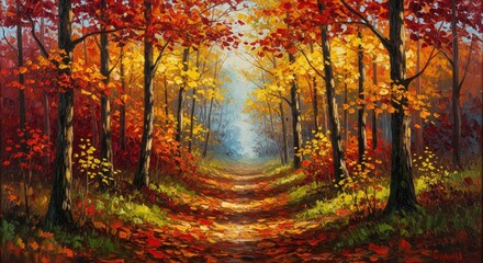 Obraz premium Autumn Forest Oil Painting 