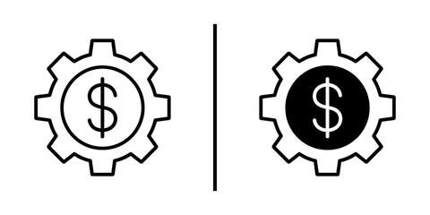 Financial Mechanism: Two contrasting gears, one outlined and the other filled, each bearing a dollar sign, symbolize financial systems and economic processes.