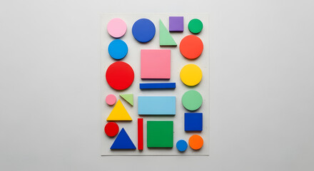 Colorful Geometric Shapes Composition Background, Abstract Art flatlay