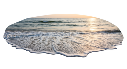 Beautiful ocean waves with a glowing sunset reflection isolated.