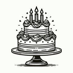 Vector line art image of birthday cake