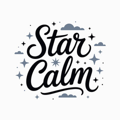 Inspiring starry night calm typography design celebrating peace and tranquility with celestial elements and gentle cloud accents vector