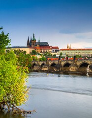 Obraz premium Prague Castle and Charles Bridge, panoramic view