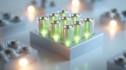 Futuristic glowing green lights in a technological grid