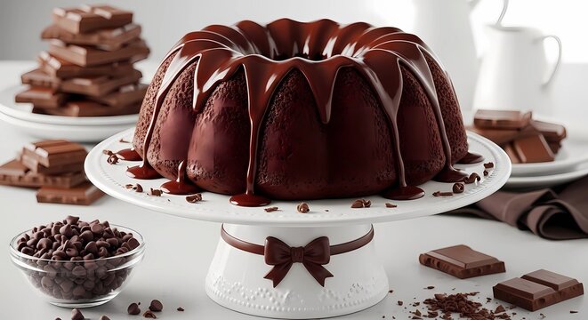 Decadent chocolate bundt cake with a glossy glaze, generative ai - Powered by Adobe