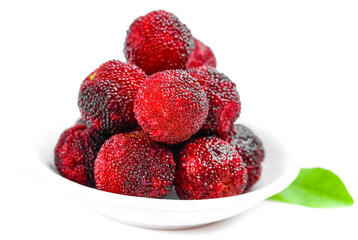 Fresh Sugar-Coated Strawberries on White Plate with Green Leaf Garnish