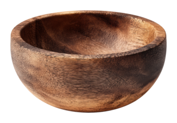 Natural wooden bowl displayed on table rustic kitchen atmosphere isolated on transparent background