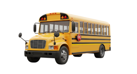 Classic yellow American school bus isolated on a white background.