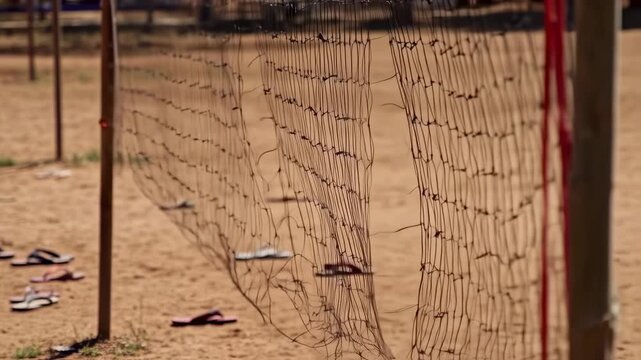 Abstract Net Background with Footwear on Sandy Ground Video, Playful Texture