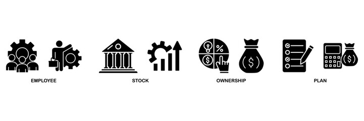 Esop icon set vector illustration concept for employee stock ownership plan with icon of management, bank, graph, fund, investment and statistics