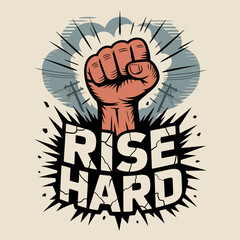 Powerful clenched fist punching upward against explosive rays symbolizing strength determination and triumph over adversity vector