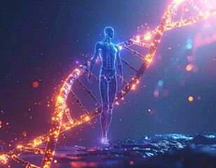 Obraz premium Abstract Body Shape and Glowing DNA Curve