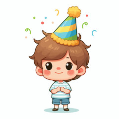 Vector image of a little boy wearing a birthday hat